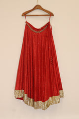 Silk Hand Embroidered Lehenga - Red