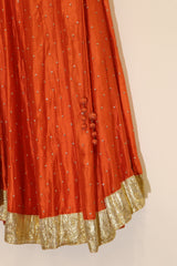 Silk Hand Embroidered Lehenga - Orange