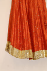 Silk Hand Embroidered Lehenga - Orange
