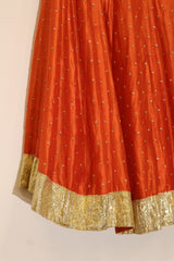 Silk Hand Embroidered Lehenga - Orange