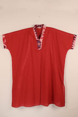 Maroon Cotton Ikat V-Neck A-Line Kaftan