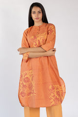 Orange Striped & Floral Cotton Tunic