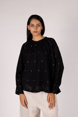 Black Jamdani Cotton Gathered Top