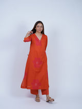 Rust Floral Screen-Printed Cotton Kurta