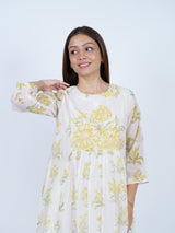 Yellow Floral Hand Block Printed Chanderi Kurta