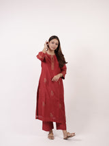 Red Hand-Embroidered Chanderi Kurta