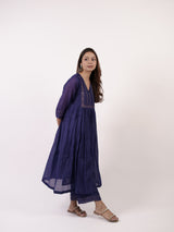 Blue Floral Motif & Zari Embroidered Festive Kurta