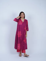 Pink Floral Screen-Printed Cotton Kurta