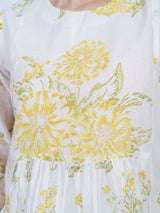 Yellow Floral Hand Block Printed Chanderi Kurta