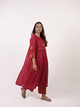 Pink Hand-Embroidered Chanderi Kurta
