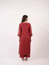 Red Hand-Embroidered Chanderi Kurta