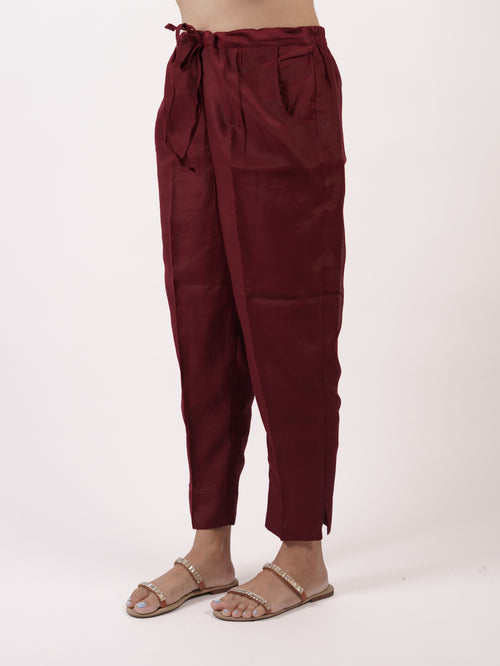 Maroon Solid Chanderi Straight Pant