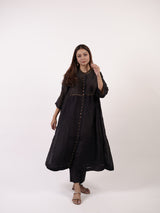 Black Pintuck & Zari Hand-Embroidered Chanderi Kurta