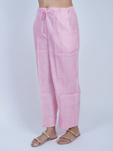 Pink Striped Hand-Printed Chanderi Parallel