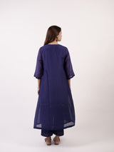 Blue Floral Motif & Zari Embroidered Festive Kurta