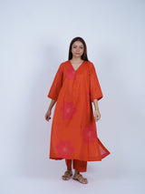 Rust Floral Screen-Printed Cotton Kurta