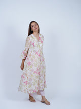 White Floral Hand Block Printed Chanderi Kurta