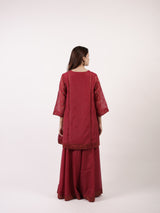 Maroon Hand-Embroidered Chanderi Kurta & Sharara Co-ord Set