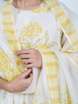 Yellow Floral Hand-Printed Chanderi Dupatta
