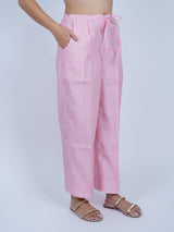 Pink Striped Hand-Printed Chanderi Parallel