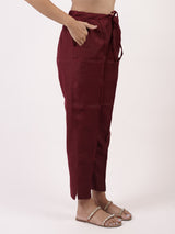 Maroon Solid Chanderi Straight Pant