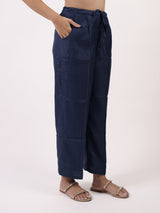 Blue Solid Chanderi Parallel
