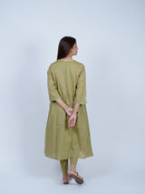 Green Hand-Embroidered Cotton Kurta