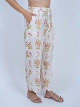White Floral Block Printed Chanderi Parallel