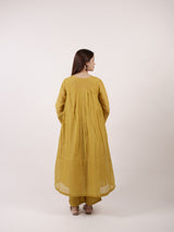 Yellow Hand-Embroidered Chanderi V-Neck Kurta