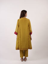 Yellow Hand-Embroidered Chanderi V-Neck Kurta