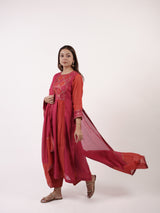 Pink & Orange Dual-Tone Embroidered Chanderi Dupatta