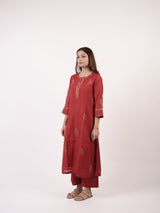 Red Hand-Embroidered Chanderi Kurta