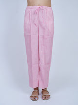 Pink Striped Hand-Printed Chanderi Parallel