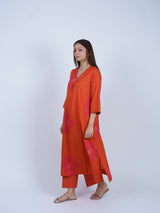 Rust Floral Screen-Printed Cotton Kurta