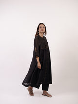Black Pintuck & Zari Hand-Embroidered Chanderi Kurta