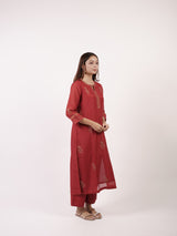 Red Hand-Embroidered Chanderi Kurta
