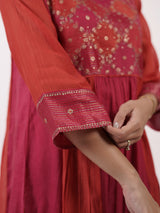 Pink & Orange Pittan Embroidered Chanderi Kurta