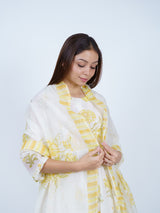 Yellow Floral Hand-Printed Chanderi Dupatta