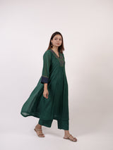 Green Hand-Embroidered Chanderi Kurta