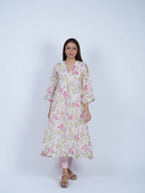 White Floral Hand Block Printed Chanderi Kurta