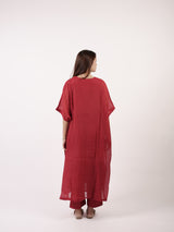 Maroon V-Neck Floral Embroidered Chanderi Kaftan
