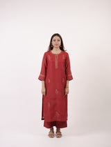Red Hand-Embroidered Chanderi Kurta