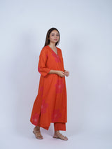 Rust Floral Screen-Printed Cotton Kurta