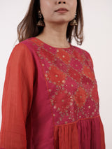 Pink & Orange Pittan Embroidered Chanderi Kurta