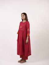 Pink Hand-Embroidered Chanderi Kurta