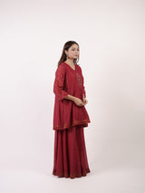 Maroon Hand-Embroidered Chanderi Kurta & Sharara Co-ord Set
