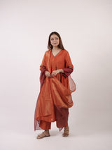 Dual-Tone Rust & Wine Silver-Gold Plated Zari Dupatta