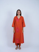 Rust Floral Screen-Printed Cotton Kurta
