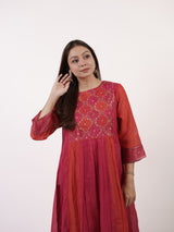 Pink & Orange Pittan Embroidered Chanderi Kurta