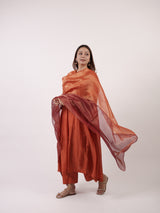 Dual-Tone Rust & Wine Silver-Gold Plated Zari Dupatta